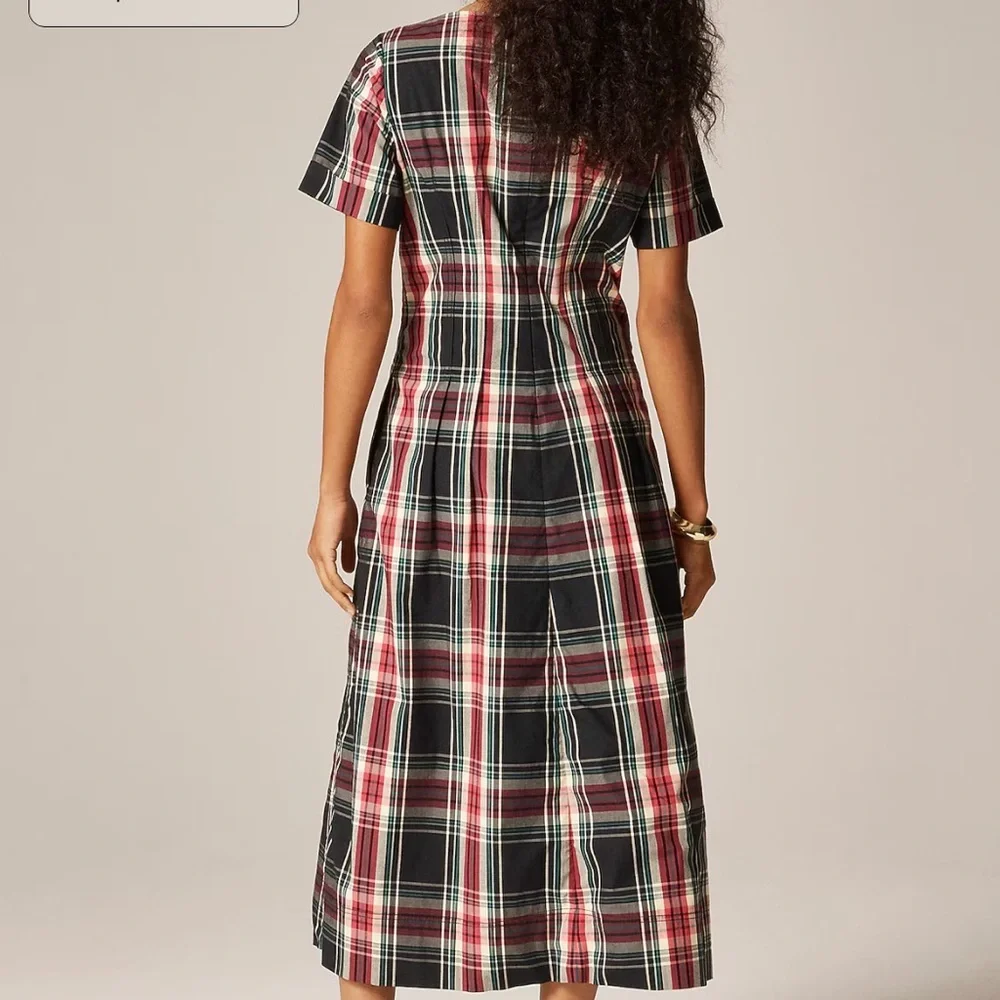 J crew Short-sleeve midi dress in tartan cotton blend - Picture 3 of 4